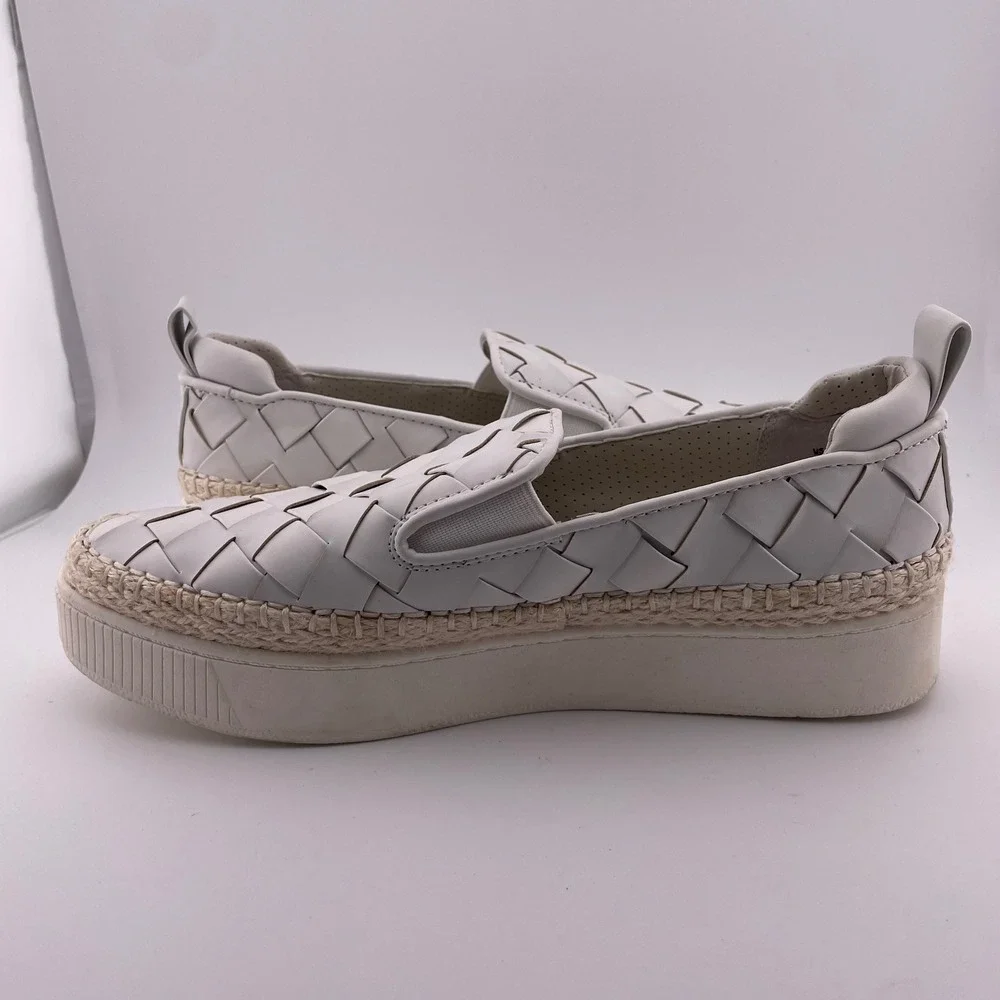 Franco Sarto White Woven Leather Platform Espadrille Slip On Sneakers Women's 8M